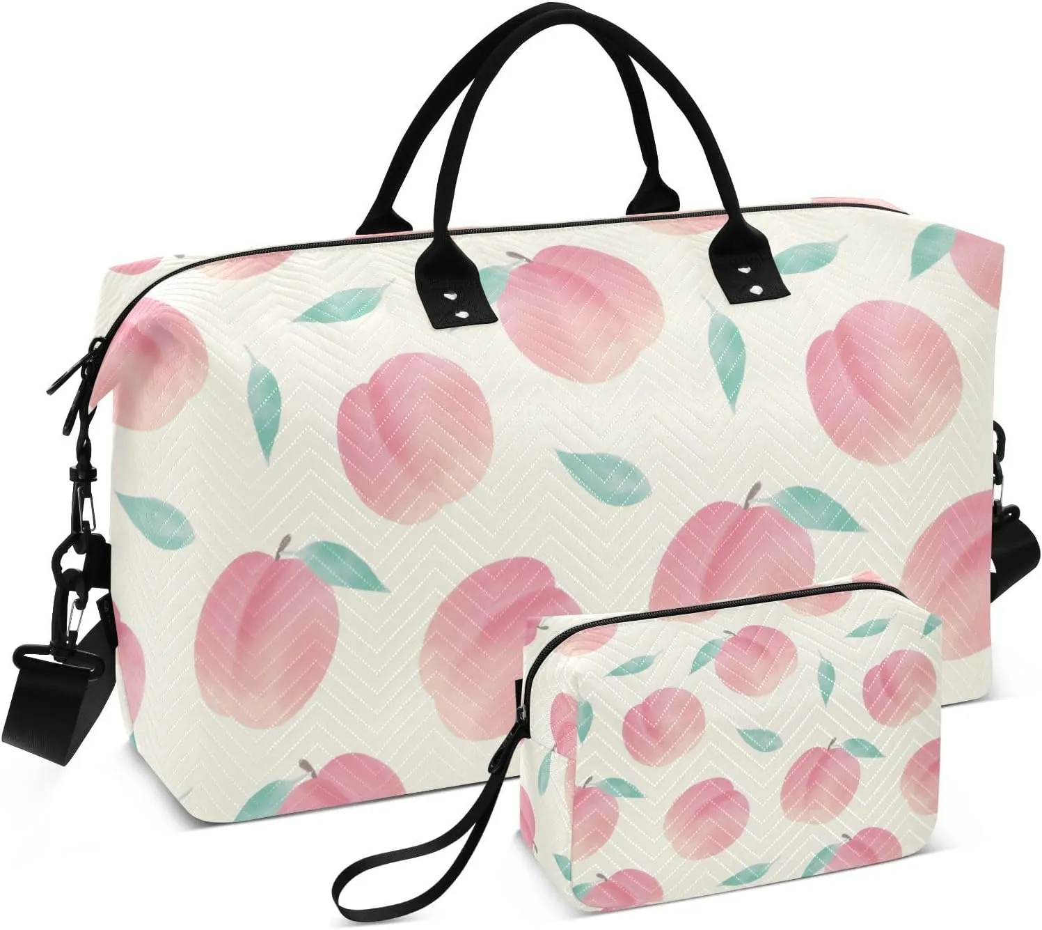 susiyo Travel Duffel Bags Pink Peach Seamless Quilted Gym Bag Weekender Overnight Bags with Small Makeup Pouch