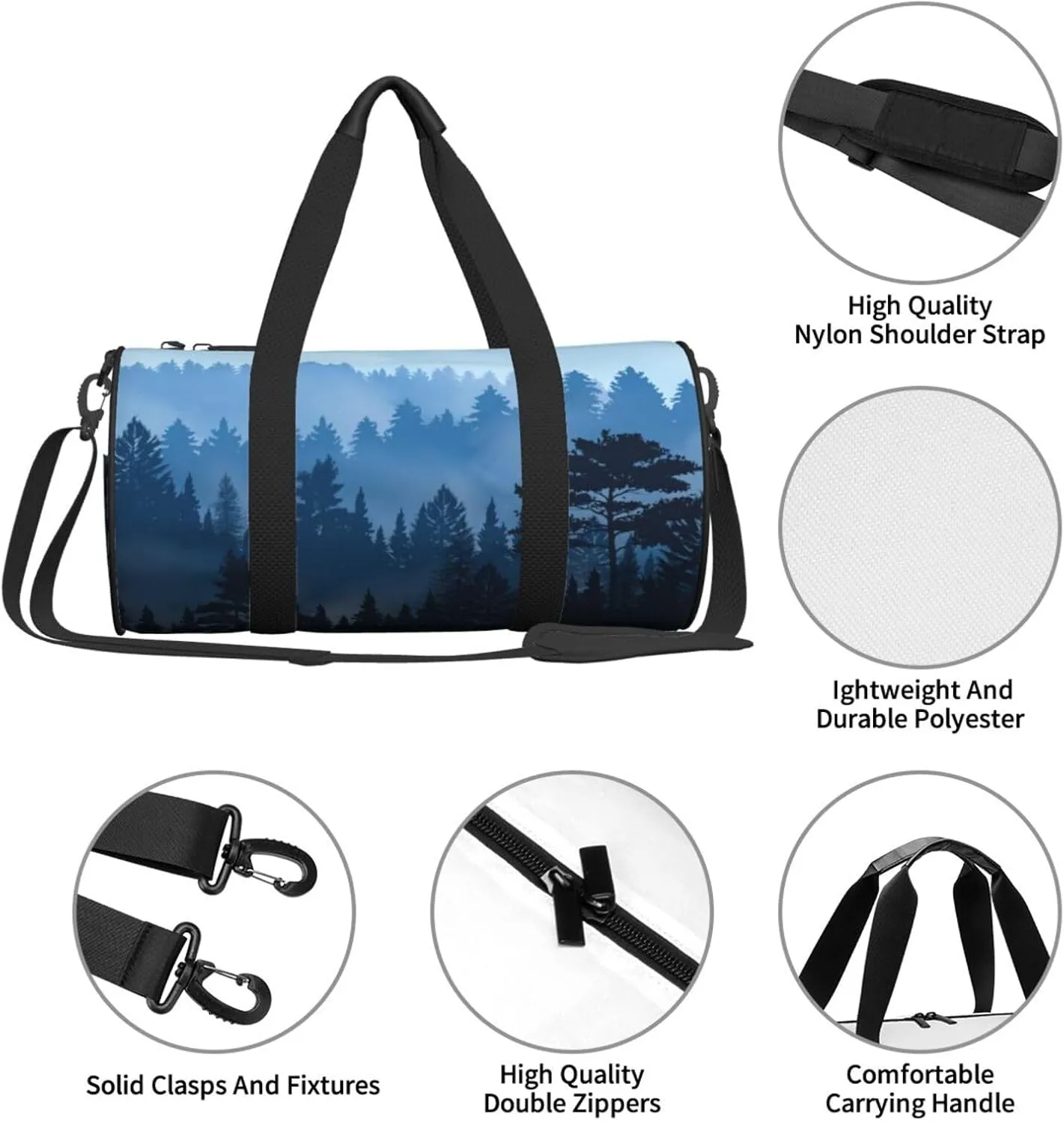 Travel Duffle Bag for Men Women, Evening Fog Trees Forest Duffle Bags for Sport Gym Overnight Luggage