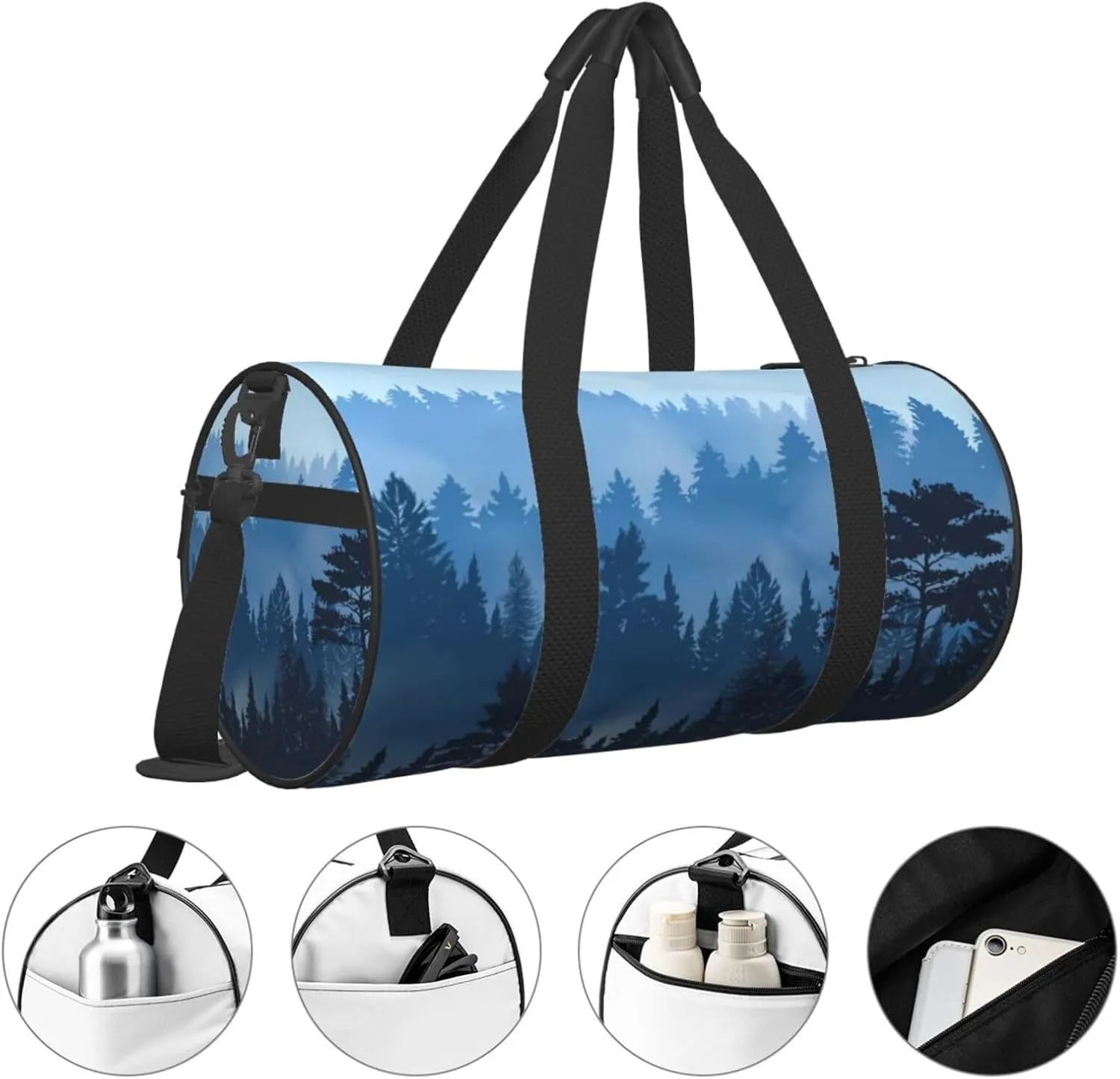 Travel Duffle Bag for Men Women, Evening Fog Trees Forest Duffle Bags for Sport Gym Overnight Luggage