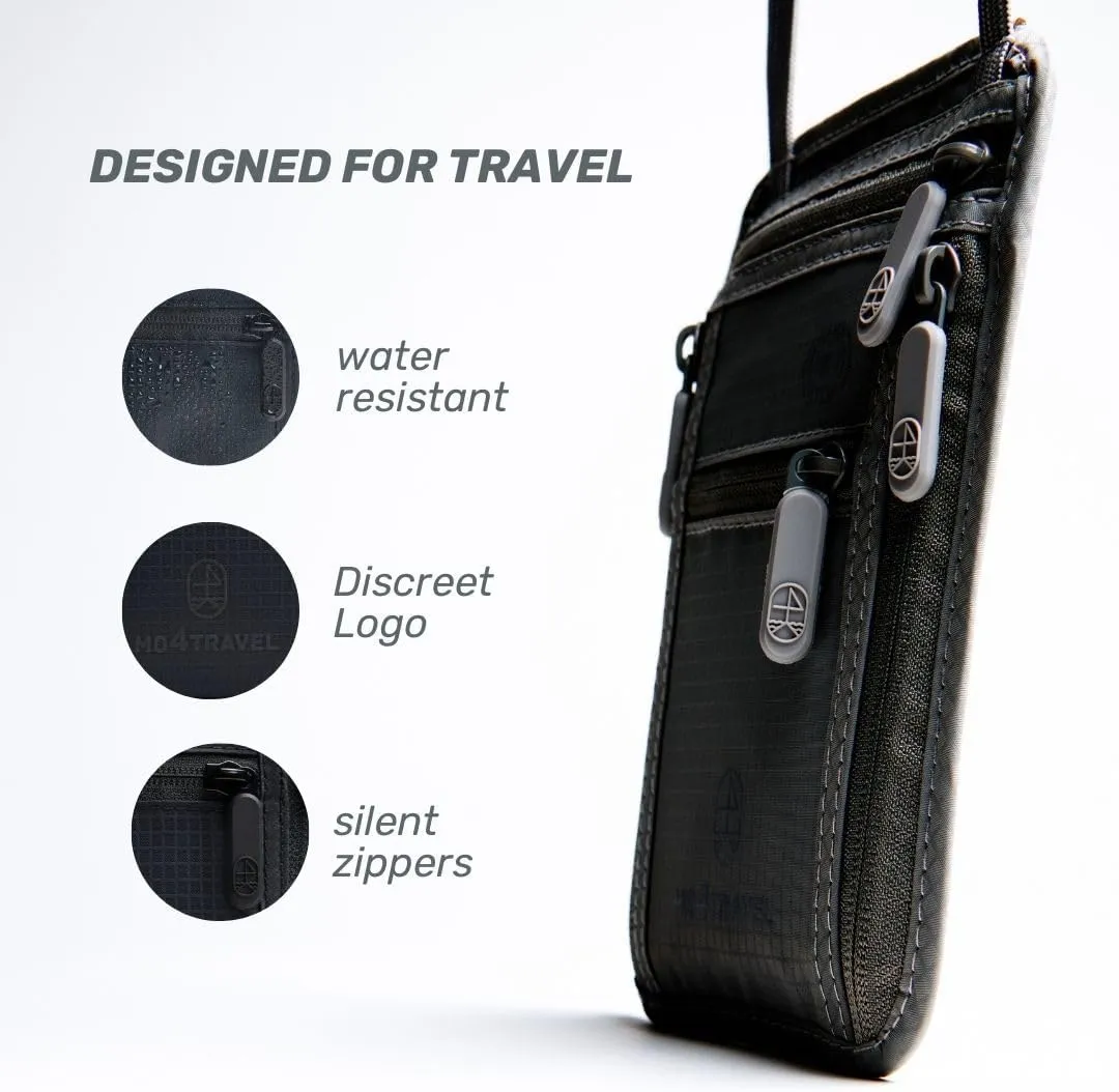 Travel Neck Wallet RFID Blocking  Hidden Passport Holder for Men & Women, Anti-Theft Travel Pouch with Adjustable Lanyard, Lightweight & Water Resistant