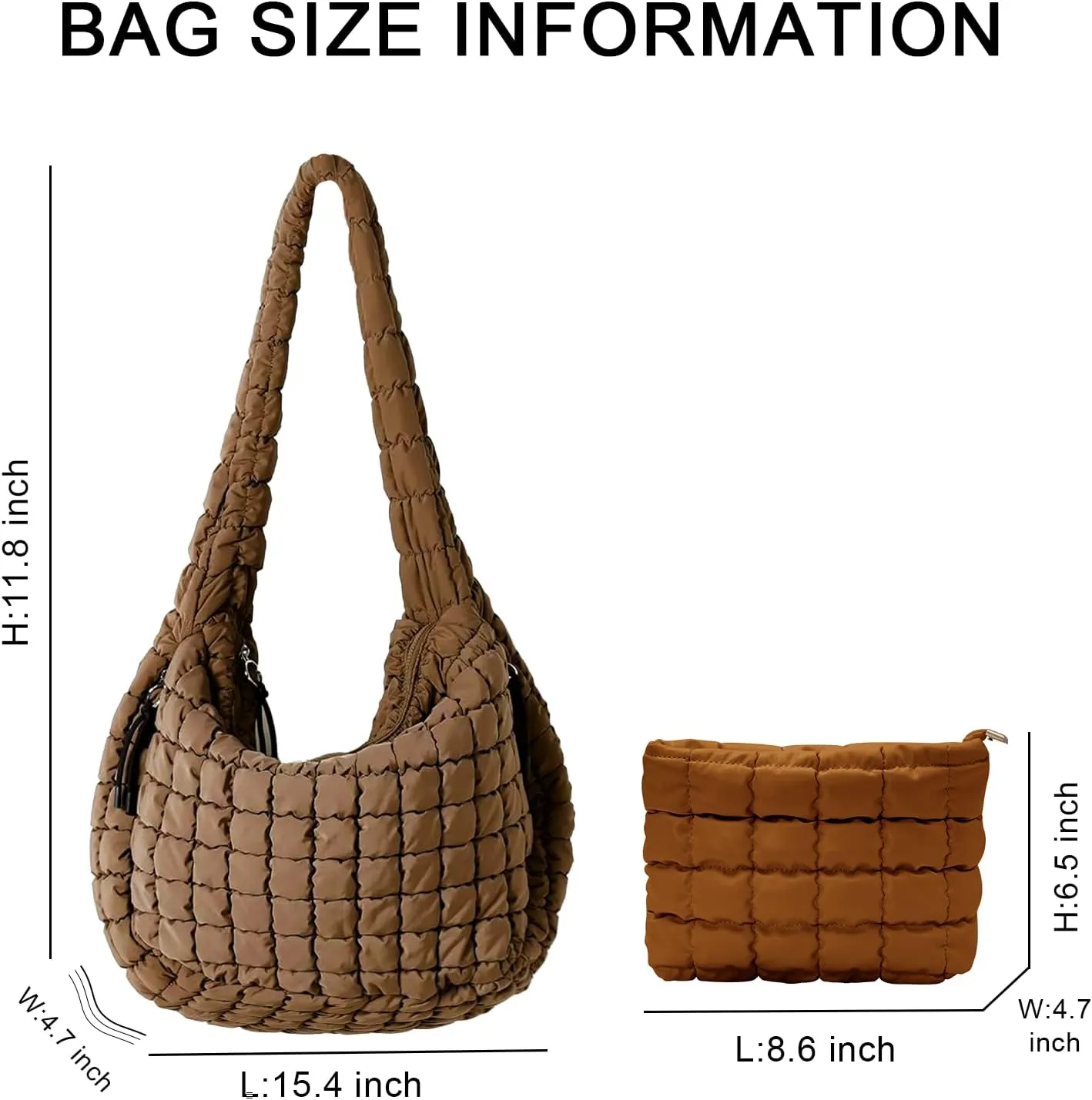 UKAYCCI Women Large Quilted Tote Bag Lightweight Quilted Carryall GYM Bag Soft Puffy Crossbody Bag Hobo Handbags Wallet