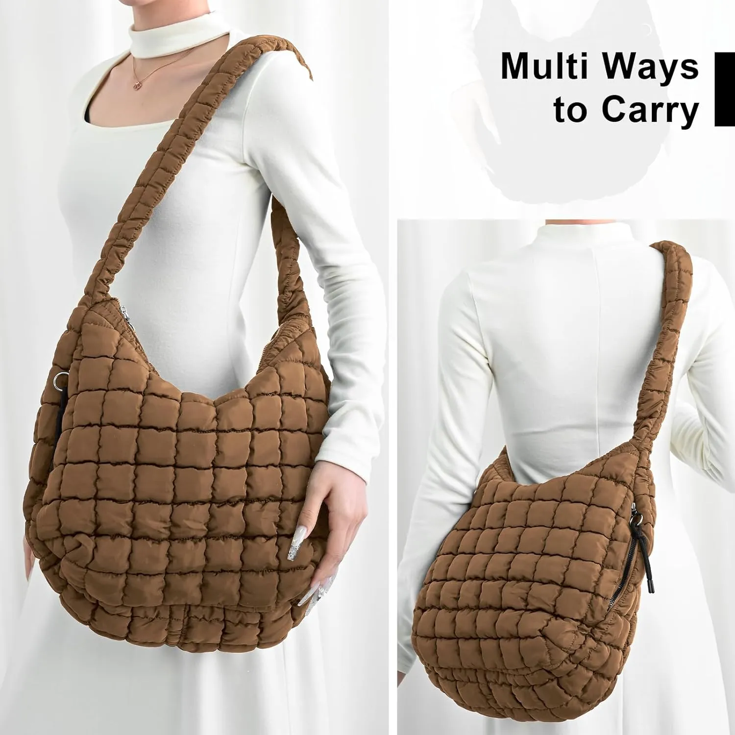 UKAYCCI Women Large Quilted Tote Bag Lightweight Quilted Carryall GYM Bag Soft Puffy Crossbody Bag Hobo Handbags Wallet