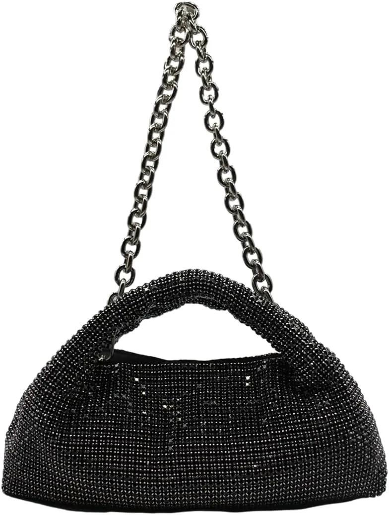 UMREN Bling Full Glitter Knotted Handbag for Women Crystal Rhinestone Hobo Dumpling Bag Diamond Evening Clutch Crossbody Bag