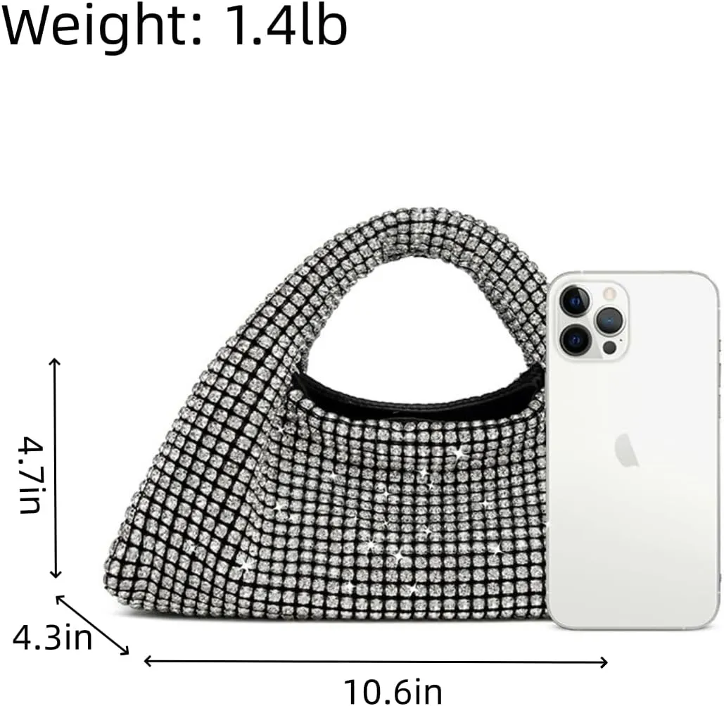UMREN Bling Full Glitter Knotted Handbag for Women Crystal Rhinestone Hobo Dumpling Bag Diamond Evening Clutch Crossbody Bag