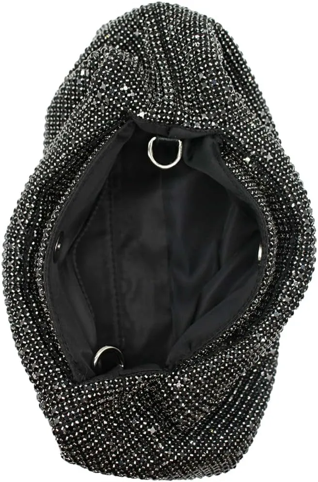 UMREN Bling Full Glitter Knotted Handbag for Women Crystal Rhinestone Hobo Dumpling Bag Diamond Evening Clutch Crossbody Bag