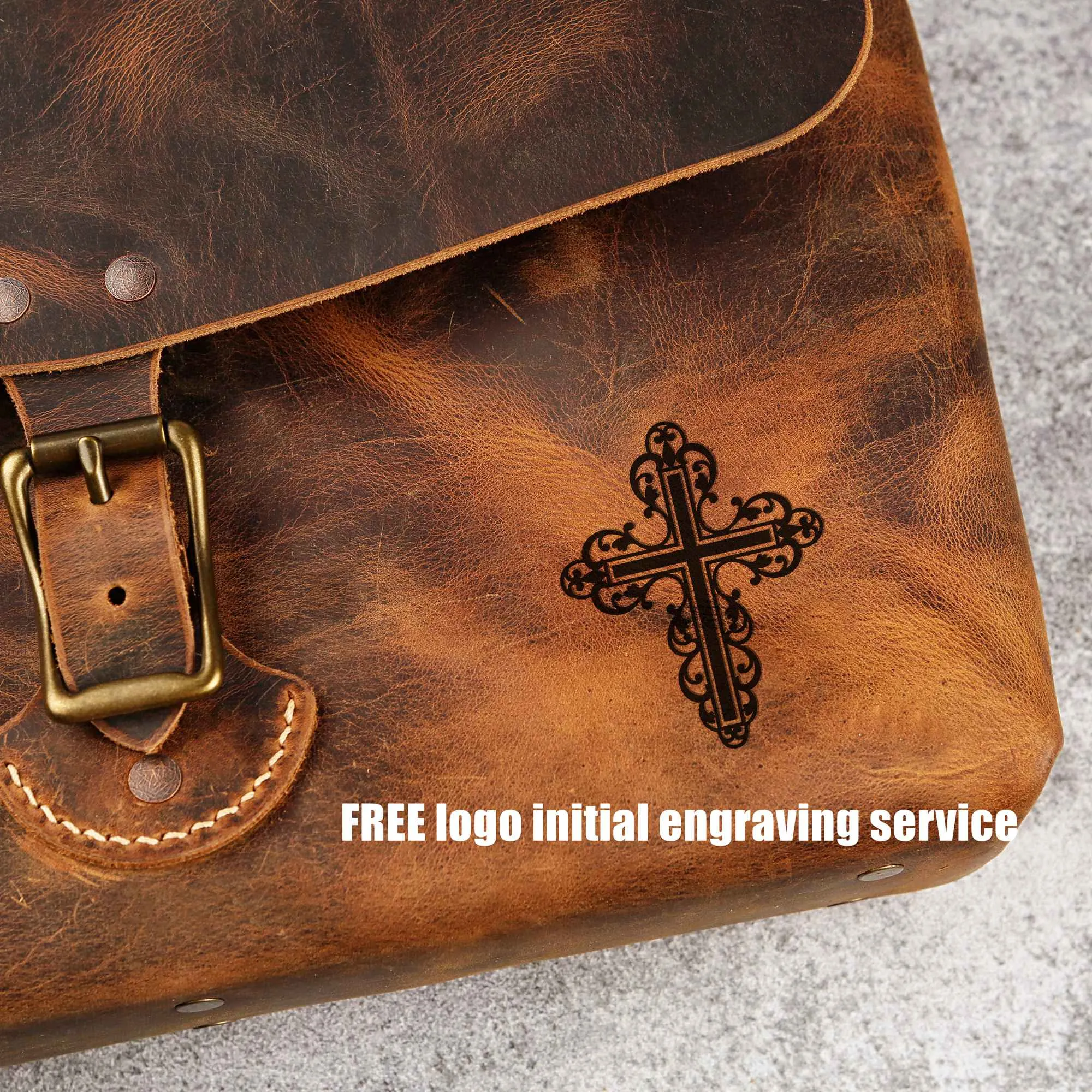 Vintage rustic town leather messenger shoulder bag with adjustable strap