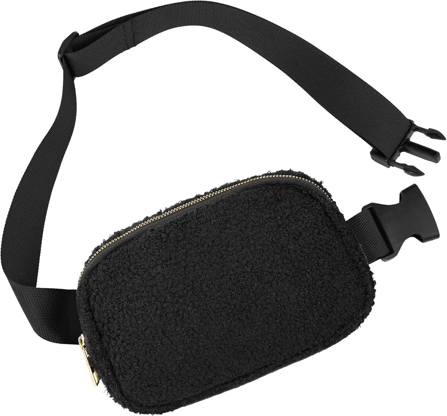 VKIOIP Small Fleece Fanny Pack Sherpa Mini Belt Waist Bag for Women and Man with Adjustable Strap,Unisex Crossbody Waist Pouch for Travel,Hiking,Running,Workout,Unisex(Black)