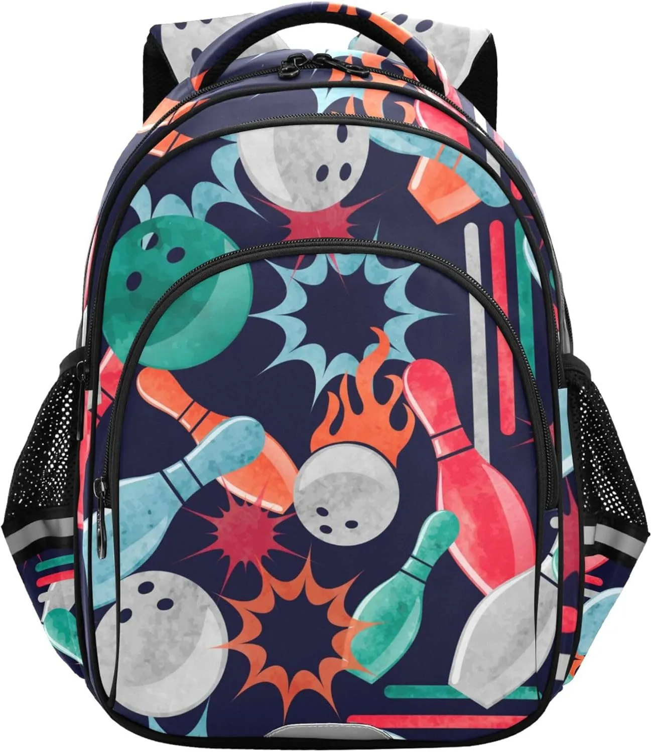 Watercolor Bowling Backpack for School Study Book Bag Laptop Backpack Work Travel Computer Bags with Reflective Stripes