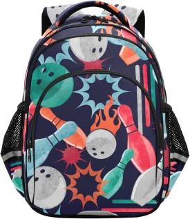 Watercolor Bowling Backpack for School Study Book Bag Laptop Backpack Work Travel Computer Bags with Reflective Stripes