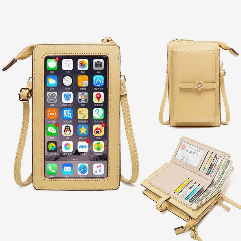 Women's Small Transparent Mini Messenger Phone Bag Lightweight Elegant with Touch Screen Window