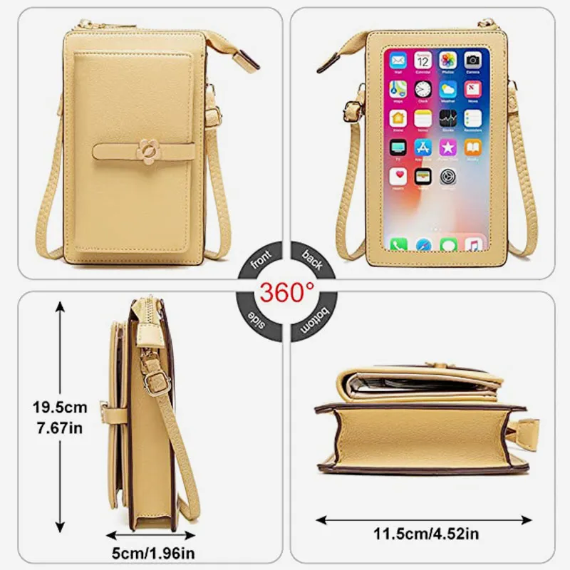 Women's Small Transparent Mini Messenger Phone Bag Lightweight Elegant with Touch Screen Window