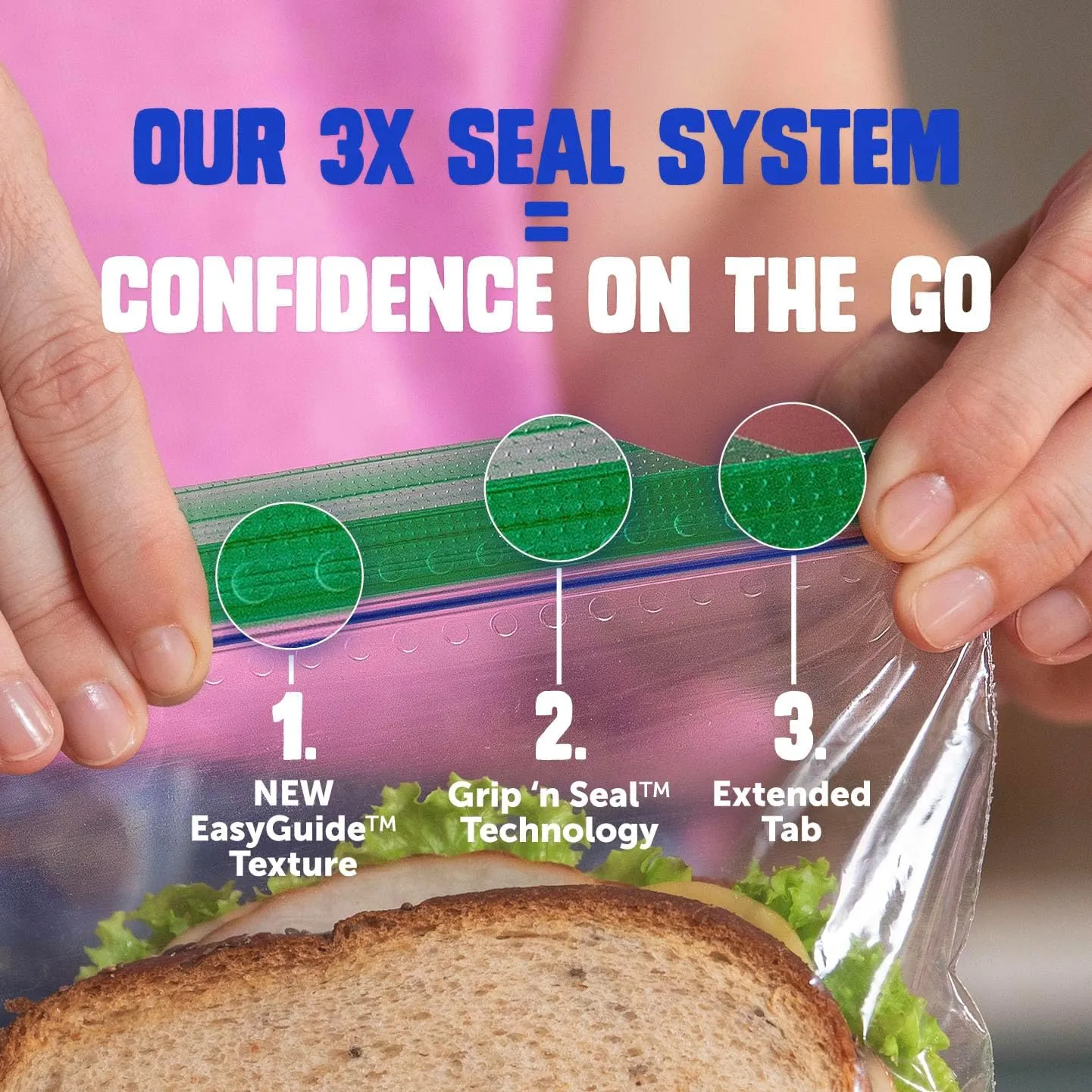 Ziploc Sandwich and Snack Bags with EasyGuide Texture, Plastic Storage Bags with Grip 'n Seal Technology, 105 Bags Total