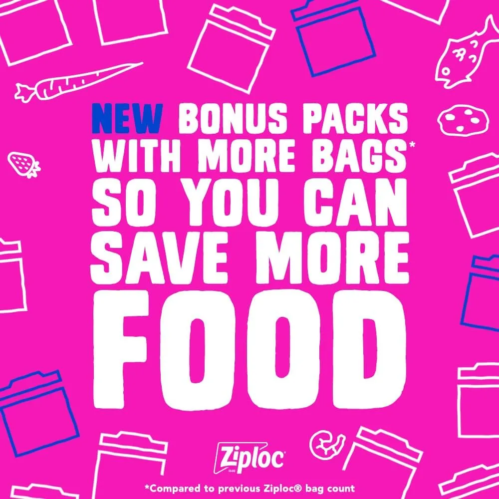 Ziploc Sandwich and Snack Bags with EasyGuide Texture, Plastic Storage Bags with Grip 'n Seal Technology, 105 Bags Total