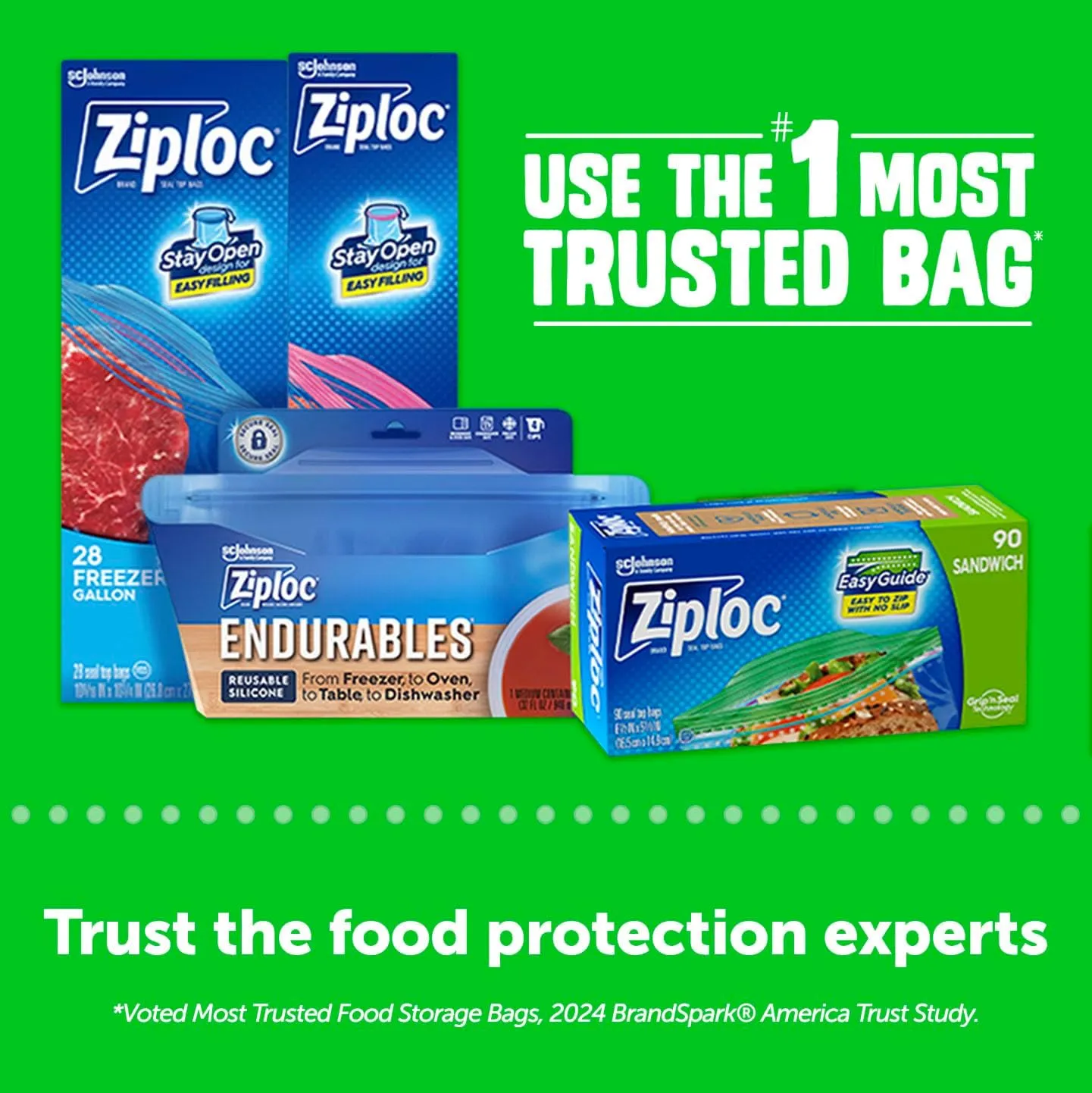 Ziploc Sandwich and Snack Bags with EasyGuide Texture, Plastic Storage Bags with Grip 'n Seal Technology, 105 Bags Total