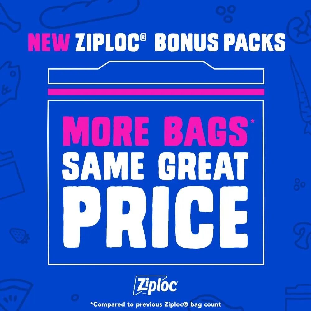 Ziploc Sandwich and Snack Bags with EasyGuide Texture, Plastic Storage Bags with Grip 'n Seal Technology, 105 Bags Total